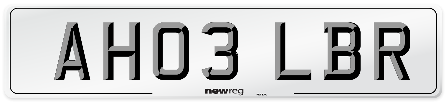AH03 LBR Number Plate from New Reg